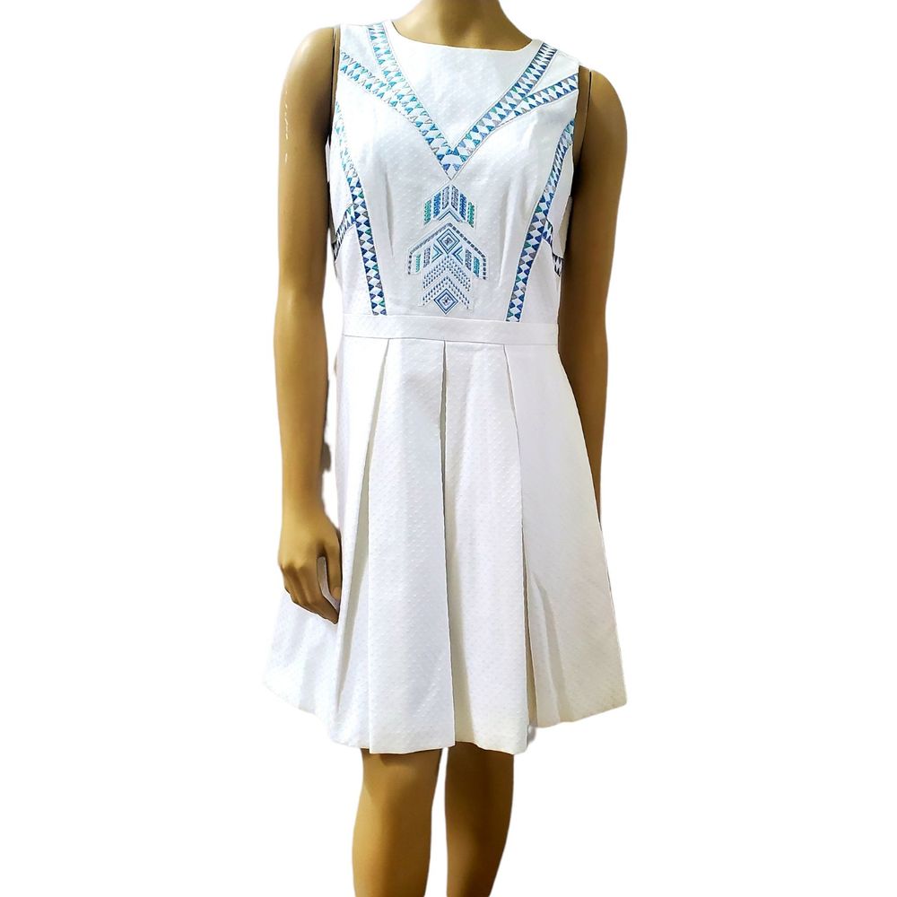 Karen Millen Embroidered Neon Zig Zag A-Line Dress with Cutouts and Pockets, siz